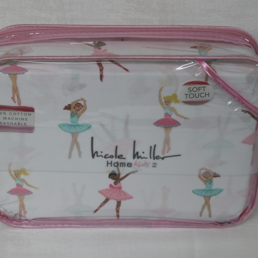 NICOLE MILLER HOME KIDS BALLERINA FULL SHEET SET - PINK/GREEN/WHITE - 4PC - Picture 1 of 7